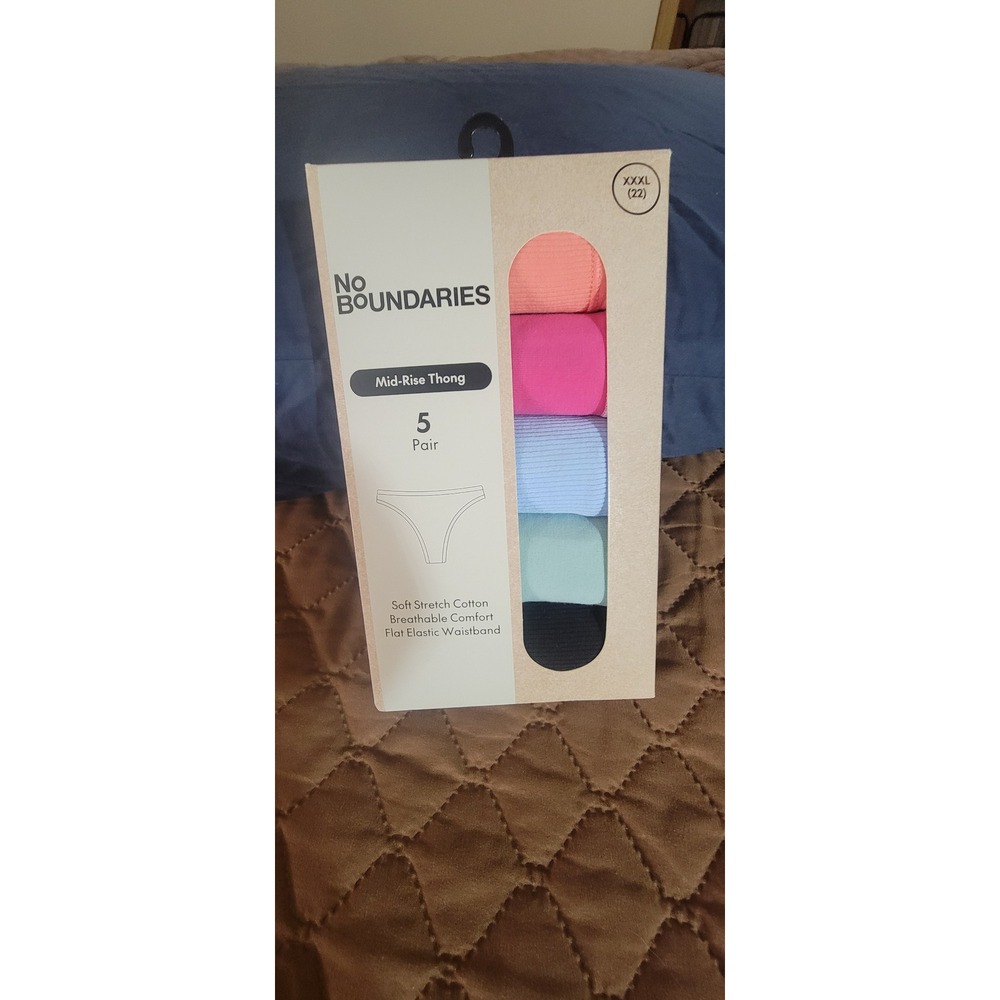 No Boundaries Mid-Rise Thong 5 pairs Blue Green Coral Pink Blk Size XXXL (22)